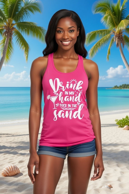 Drink In My Hand, Toes In The Sand - Women's Pink Tank Top